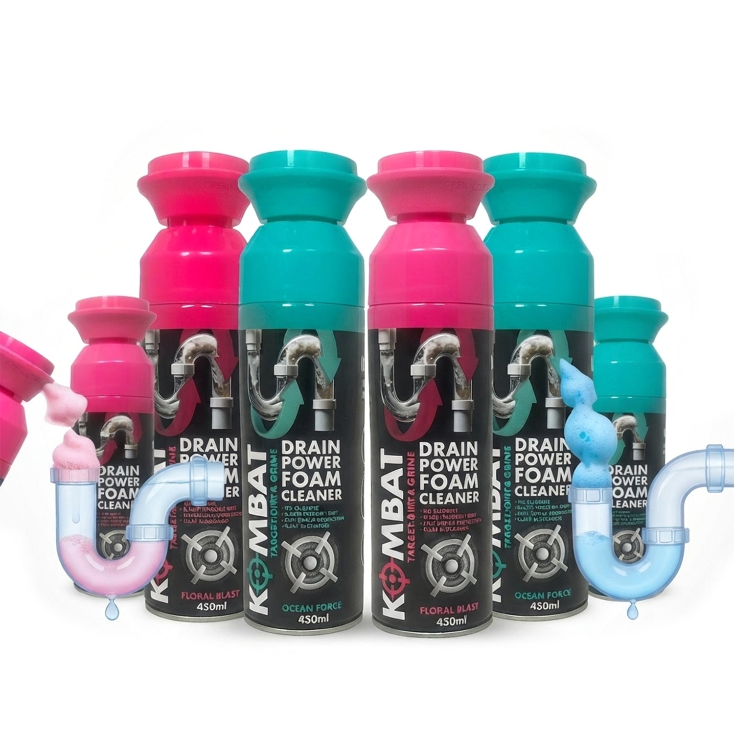 Kombat Set of 6 Drain Cleaning Power Form (3 Floral Blast, 3 Ocean Force) - Multi Colour_8665572