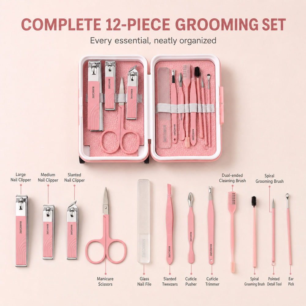 Bliss & Beyond 12pc Mini Travel Case Nail Kit-Pink                                             Size: 12*8*4.5cm                                                             Material: Plastic + Stainles_8666314_1