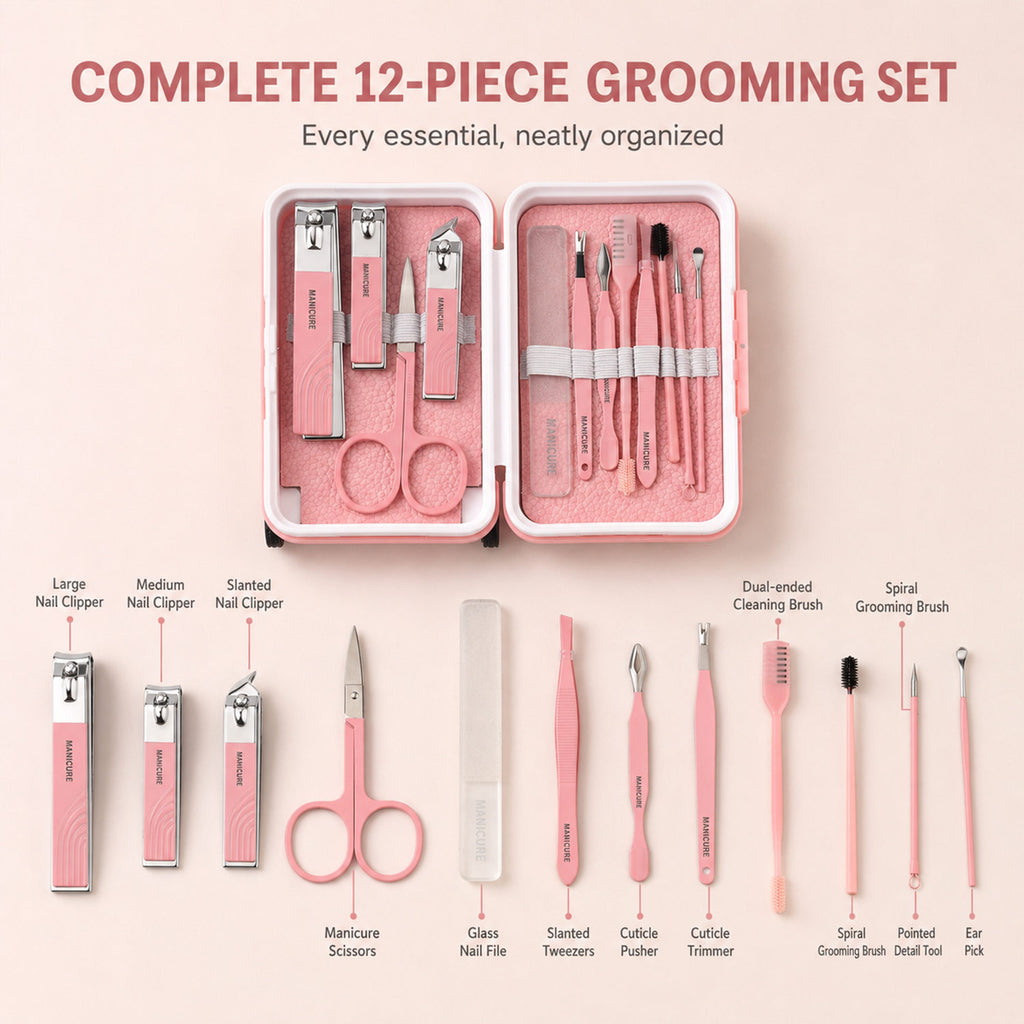 Bliss & Beyond 12pc Mini Travel Case Nail Kit-Pink                                             Size: 12*8*4.5cm                                                             Material: Plastic + Stainles_8666314_1