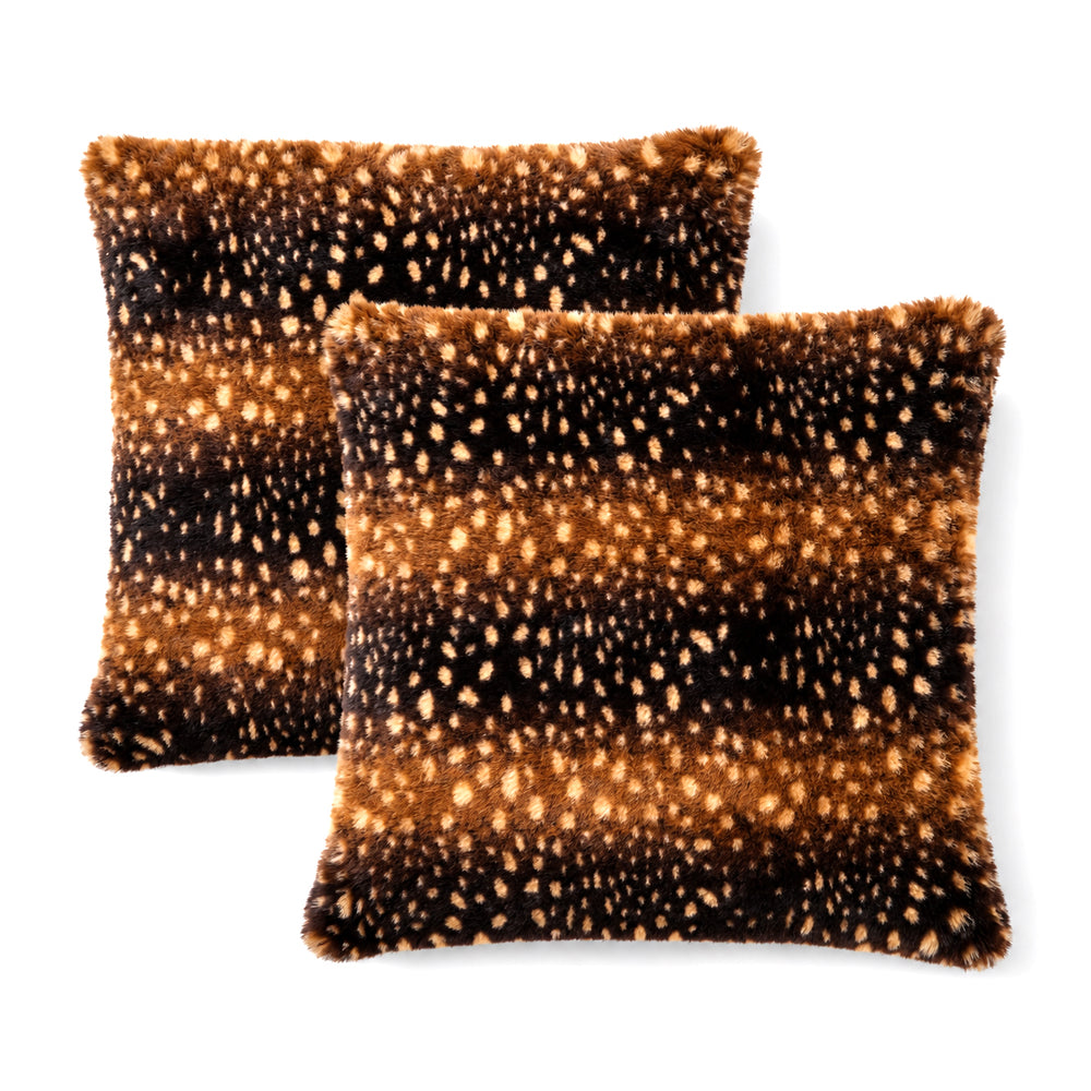 Bliss & Beyond 2-Piece Reversible Deer Print Faux Fur Cushion Covers - Brown_8676623_1