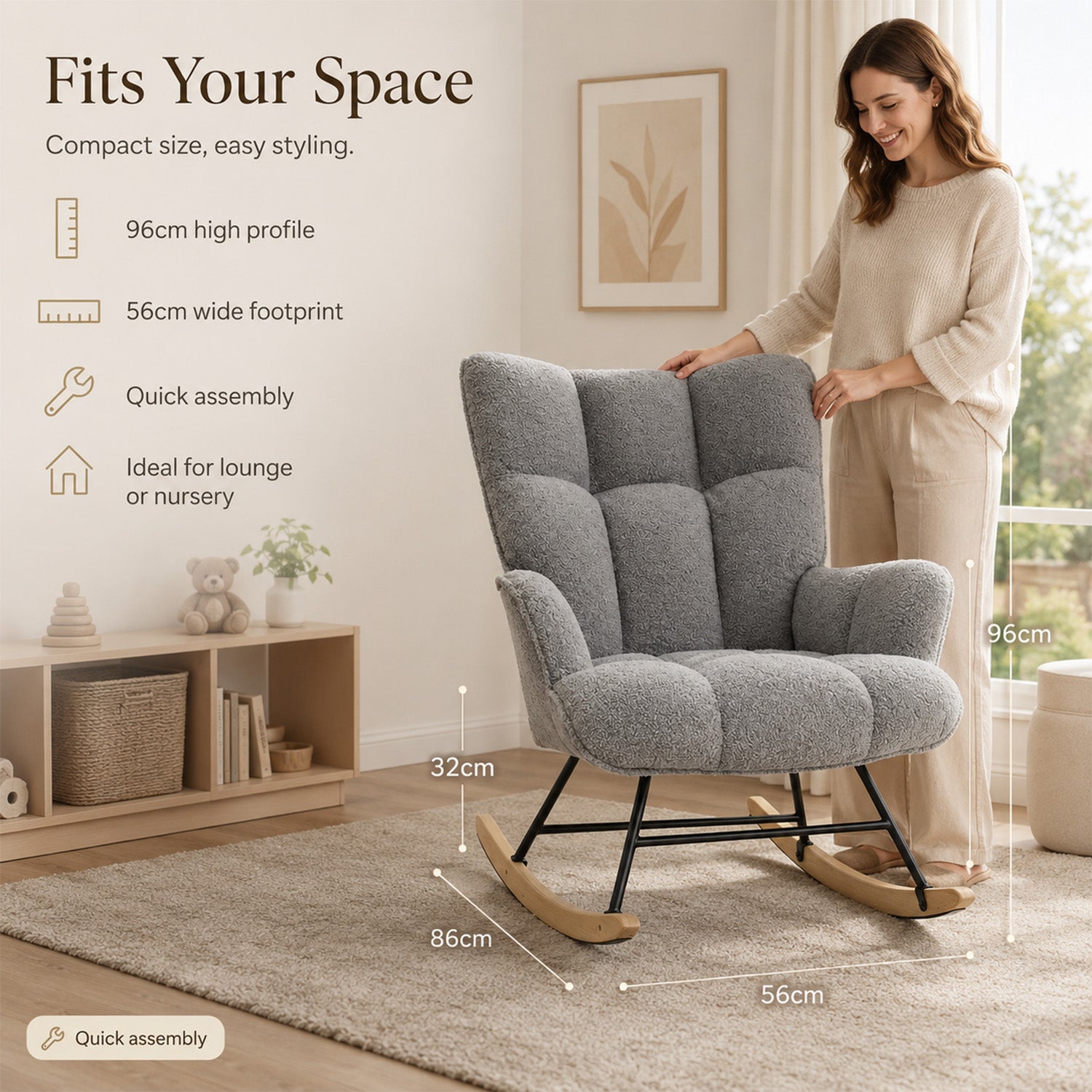 Alivio Comfortable Rocking Armchair - Grey_8676878_3