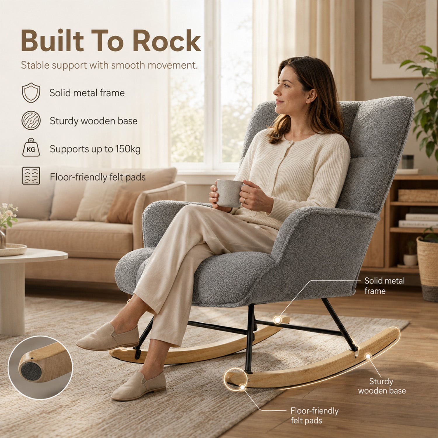 Alivio Comfortable Rocking Armchair - Grey_8676878_4