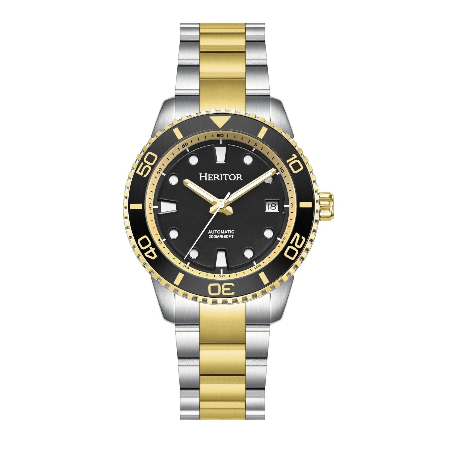 Heritor Automatic Bexley Automatic Japanese Watch with a Black Dial and a Silver and Gold Stainless Steel Strap in a 40mm Silver Stainless Steel Case with 20 ATM Water Resistance HERHS4505_8679814