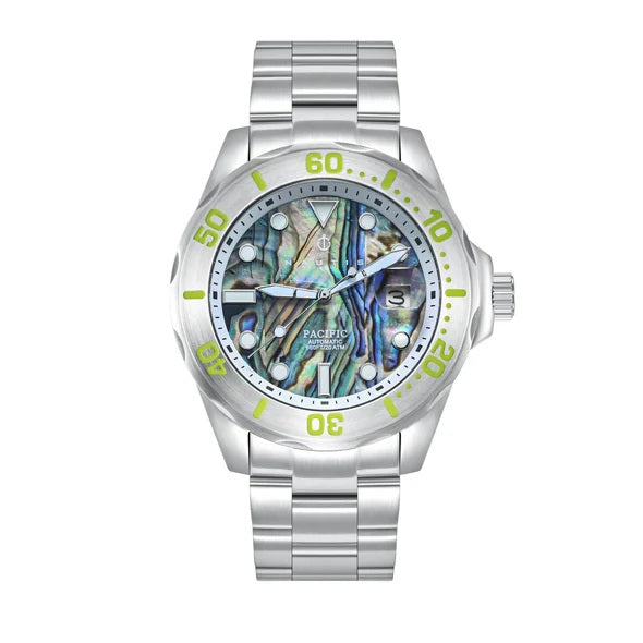 Nautis Pacific Automatic Japanese Watch with a Abalone Multi Green Dial and a Silver Stainless Steel Strap in a 44mm Silver Stainless Steel Case with 20 ATM Water Resistance NAUN105-1_8679832