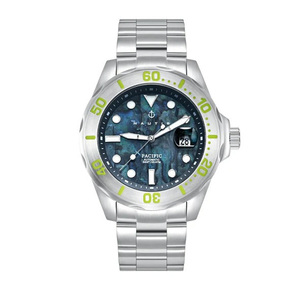 Nautis Pacific Automatic Japanese Watch with a Abalone Dark Blue Dial and a Silver Stainless Steel Strap in a 44mm Silver Stainless Steel Case with 20 ATM Water Resistance NAUN105-2_8679834