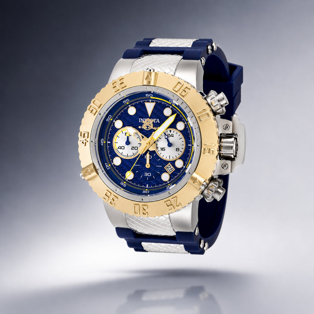 Invicta Subaqua Quartz Watch with a Blue Dial and a Blue Silicone, Stainless Steel Strap in a 50mm Silver and Gold Stainless Steel Case with 10 ATM IN-47919_8680047