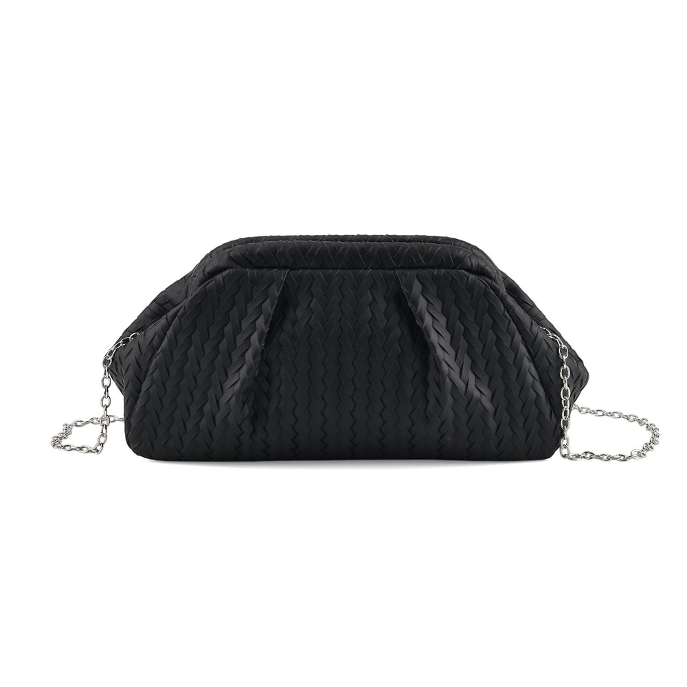 Designer Inspired - Ruched Clutch Bag with Detachable Chain Shoulder Strap - Black_8682731