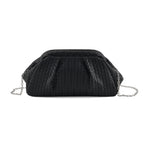 Designer Inspired - Ruched Clutch Bag with Detachable Chain Shoulder Strap - Black_8682731