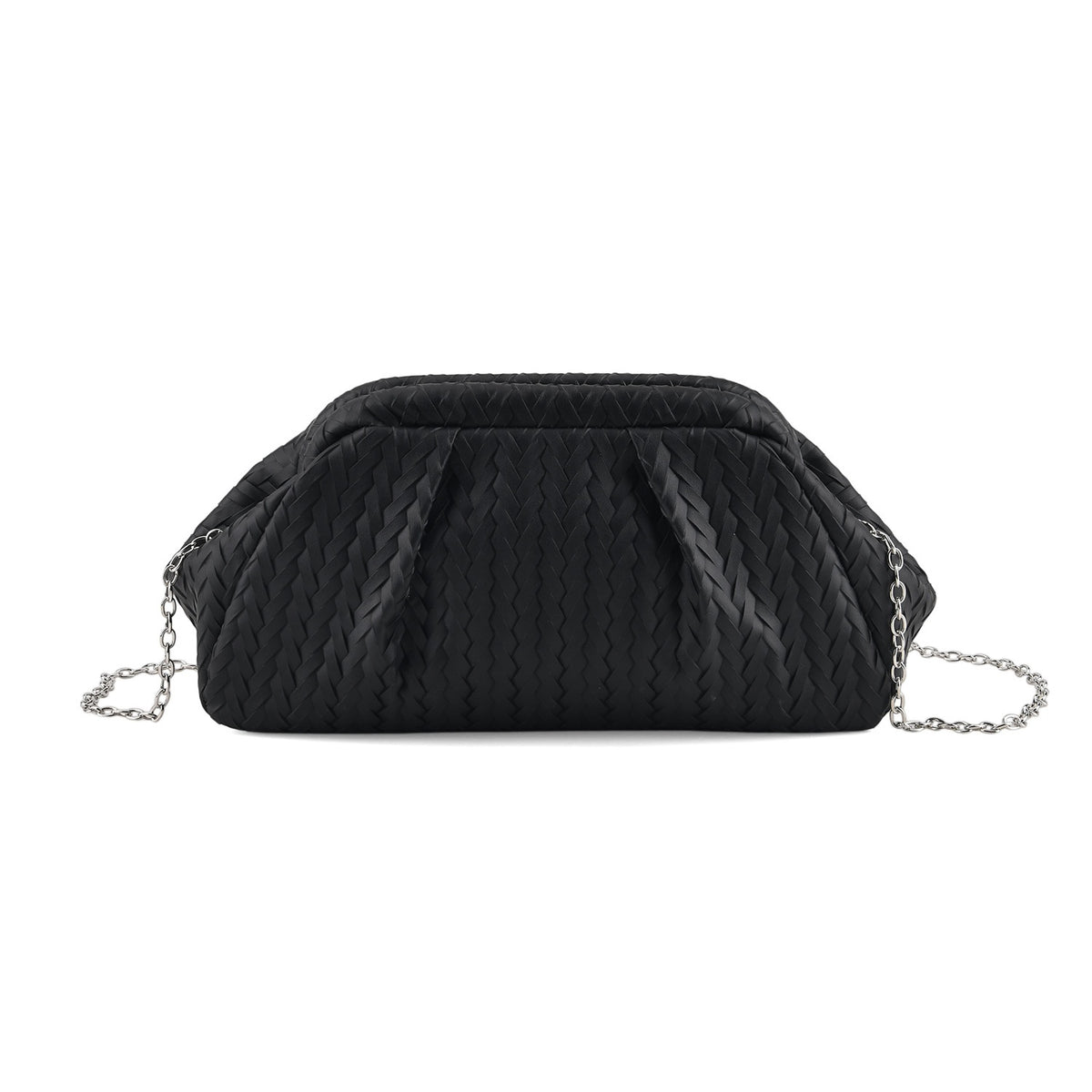 Designer Inspired - Ruched Clutch Bag with Detachable Chain Shoulder Strap - Black_8682731