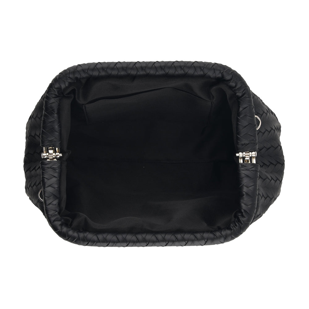 Designer Inspired - Ruched Clutch Bag with Detachable Chain Shoulder Strap - Black_8682731_4