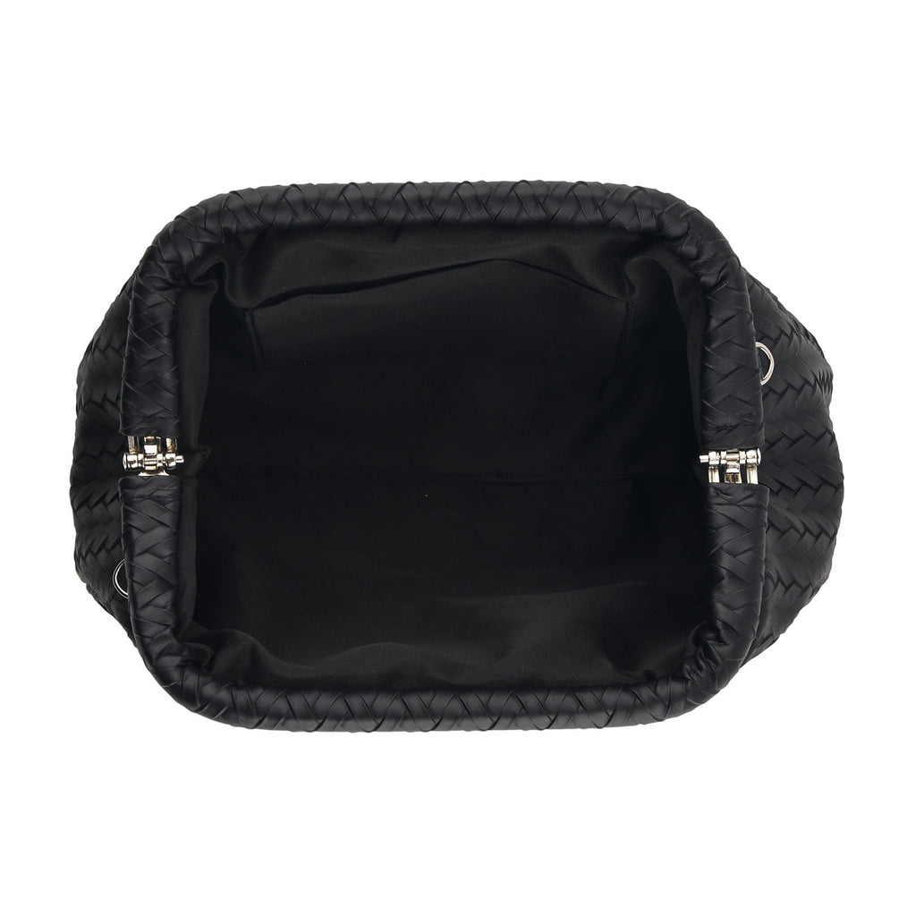 Designer Inspired - Ruched Clutch Bag with Detachable Chain Shoulder Strap - Black_8682731_4