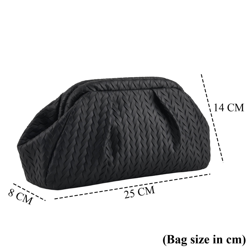 Designer Inspired - Ruched Clutch Bag with Detachable Chain Shoulder Strap - Black_8682731_5