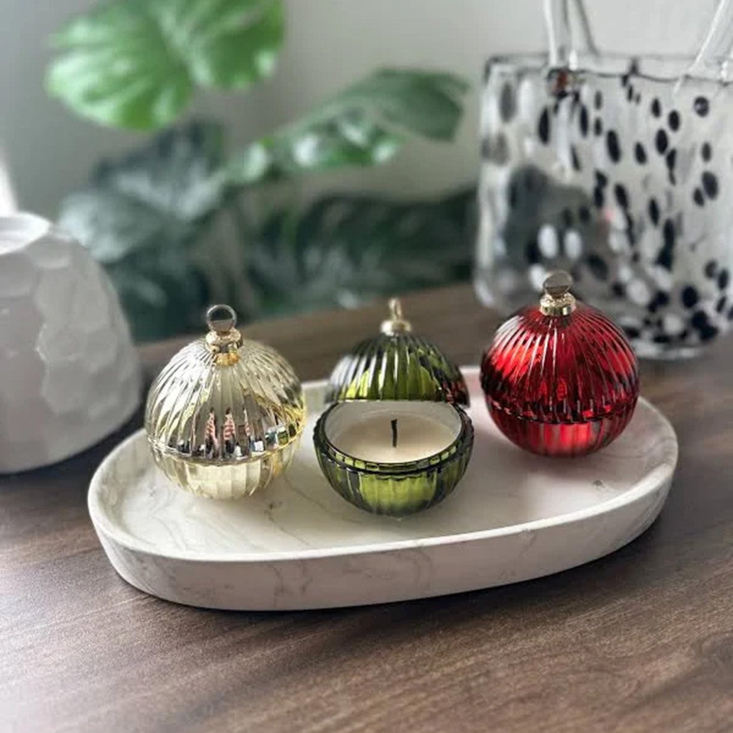 Pack of 6 Bauble Candle - Papermint Twist, Frosted Spruce, & Cinnamon Swirl_8685599