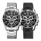Christophe Duchamp Marine Chrono Swiss Quartz Watch with a Black Dial and a Silver Bracelet and Black Silicone Additional Strap in a 42mm Silver Stainless Steel Case with 20 ATM CD8203-01_8688741