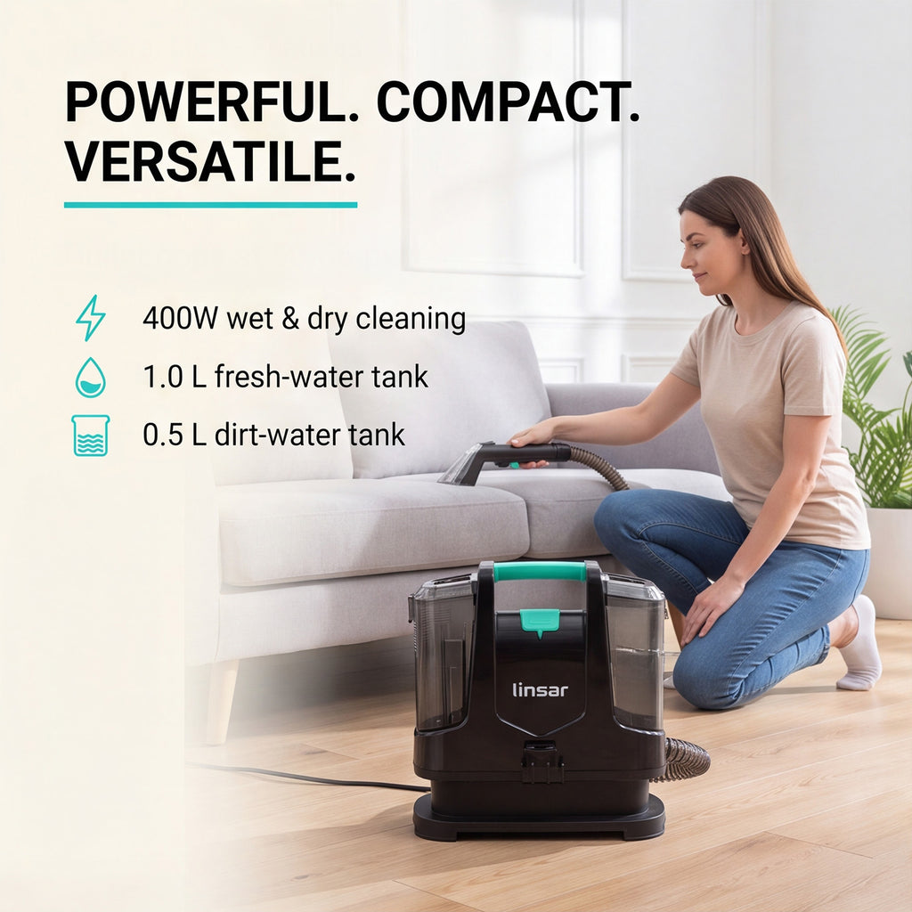 Linsar Portable Carpet and Upholstery Cleaner - Vacuum Machine - Black
