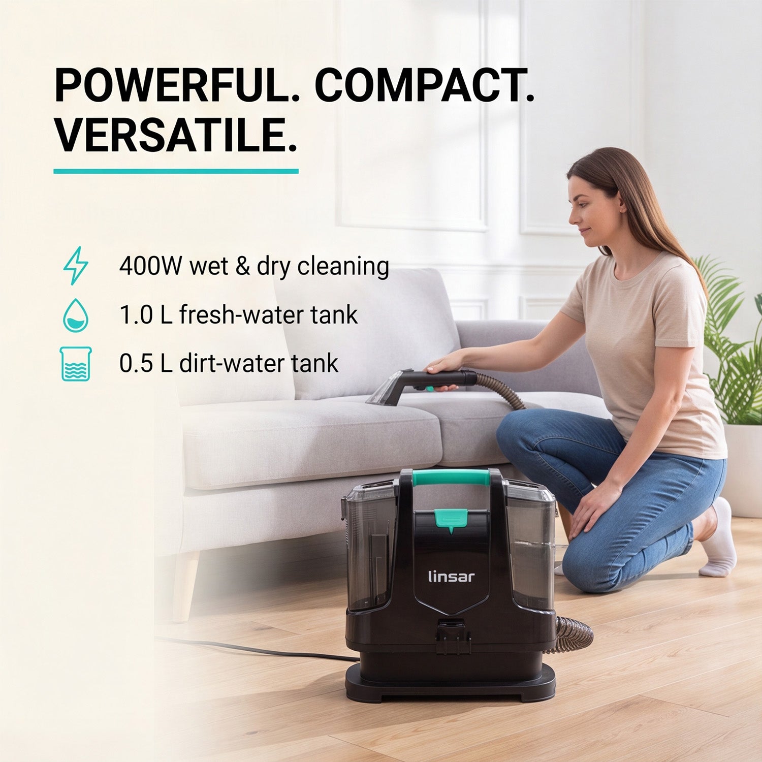 Linsar Portable Carpet and Upholstery Cleaner - Vacuum Machine - Black