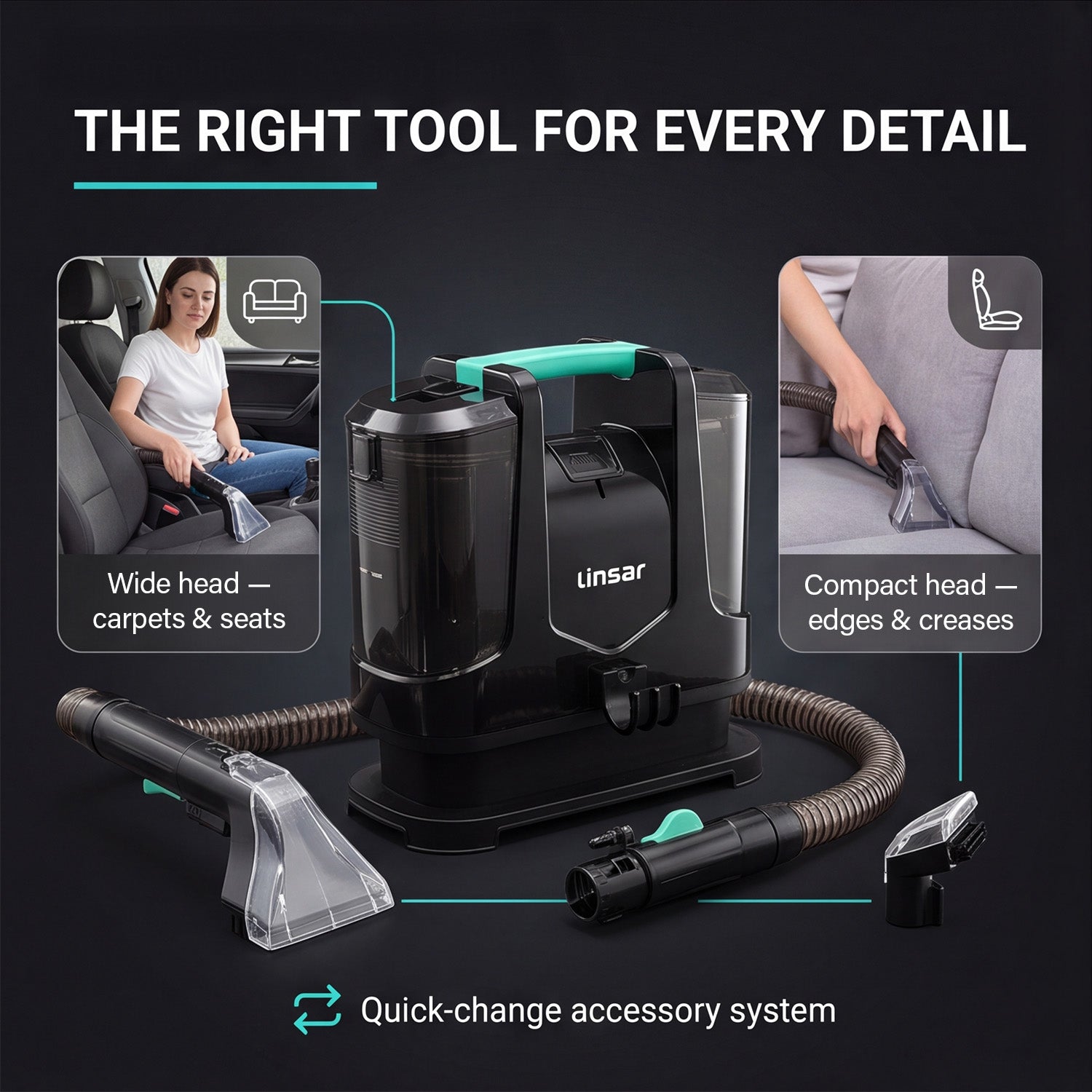 Linsar Portable Carpet and Upholstery Cleaner - Vacuum Machine - Black