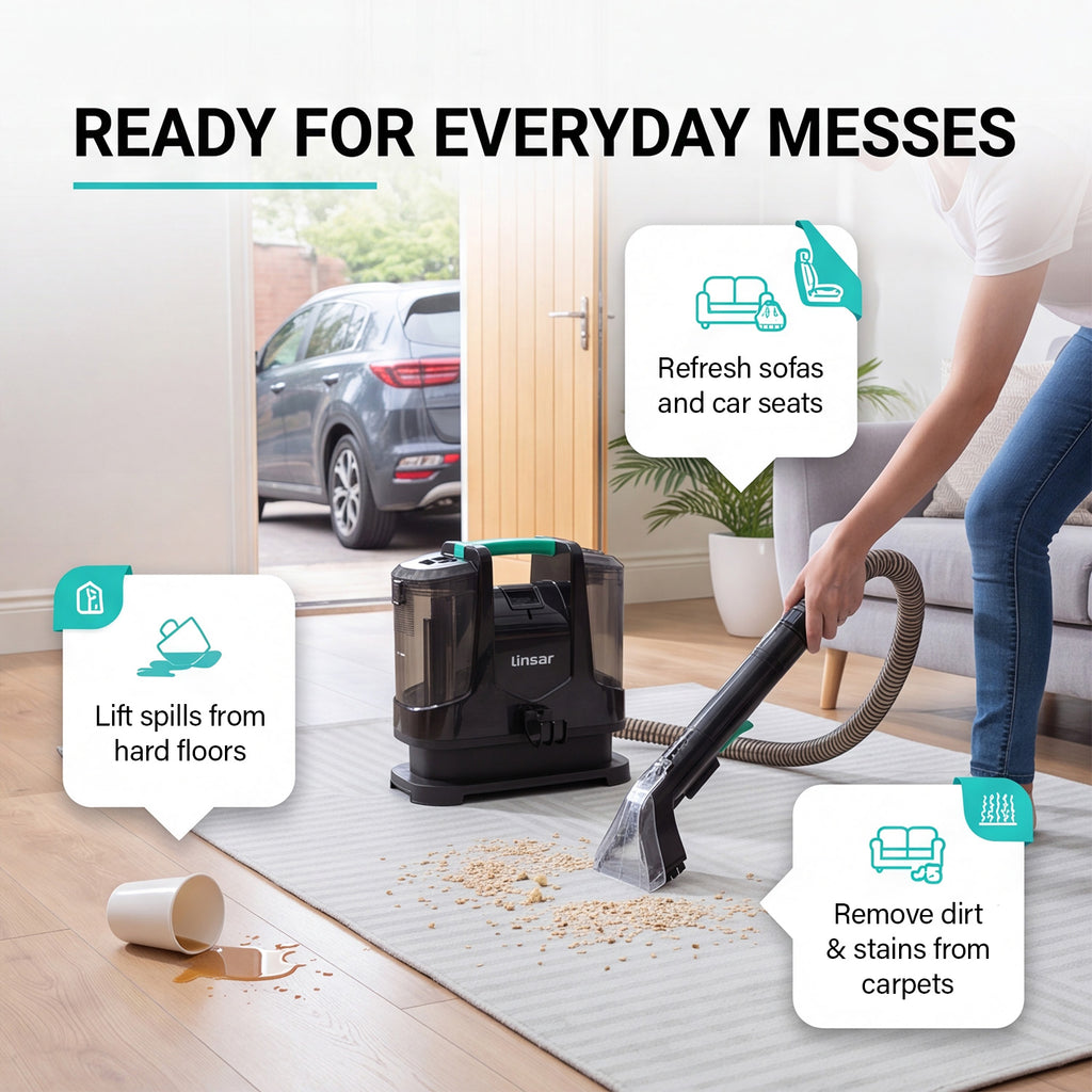 Linsar Portable Carpet and Upholstery Cleaner - Vacuum Machine - Black