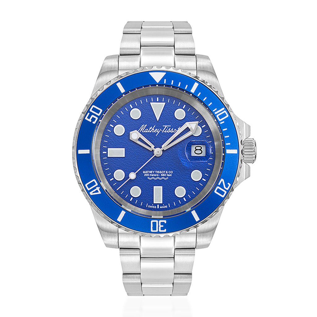 Mathey Tissot Swiss Quartz Ronda 515 Watch with a Blue Dial and a Silver Stainless Steel Strap in a 43mm Silver Stainless Steel Case 20 ATM H977ABU_8700435