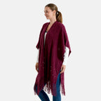 & Maisi Acrylic Patterned Poncho (Size - One Size) - Burgundy_8701439_2
