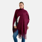 & Maisi Acrylic Patterned Poncho (Size - One Size) - Burgundy_8701439_3