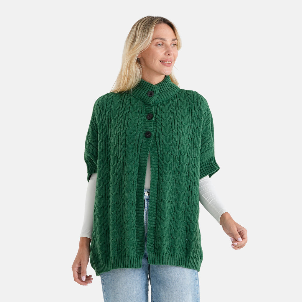 & Maisi Patterned Poncho (Size - One Size) - Green_8702105_3