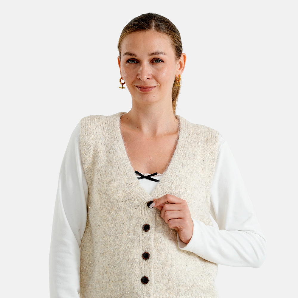 & Maisi Patterned Vest (Size - One Size) - Beige_8702106_4