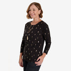 Anonymous Luxe Collection: Gold Leaf Foil-Printed Long Sleeve Top with Gold Necklace (Size L, 16-18) - Black_8704829_1