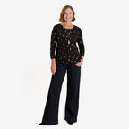 Anonymous Luxe Collection: Gold Leaf Foil-Printed Long Sleeve Top with Gold Necklace (Size L, 16-18) - Black_8704829_3