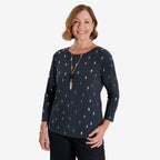 Anonymous Luxe Collection: Gold Leaf Foil-Printed Long Sleeve Top with Gold Necklace (Size L, 16-18) - Grey_8704837