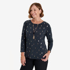 Anonymous Luxe Collection: Gold Leaf Foil-Printed Long Sleeve Top with Gold Necklace (Size L, 16-18) - Grey_8704837_2