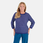 Anamor Lurex Stripe Roundneck Jumper (Size L, 16-18) - Navy_8704861