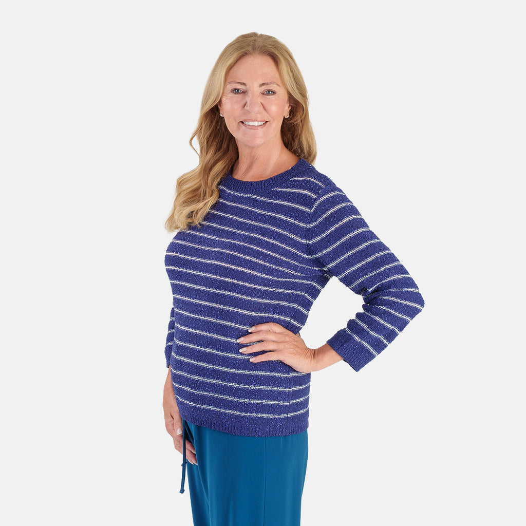 Anamor Lurex Stripe Roundneck Jumper (Size L, 16-18) - Navy_8704861_1