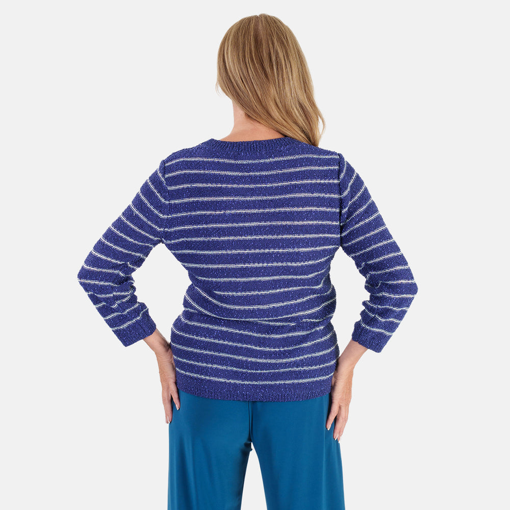 Anamor Lurex Stripe Roundneck Jumper (Size L, 16-18) - Navy_8704861_2