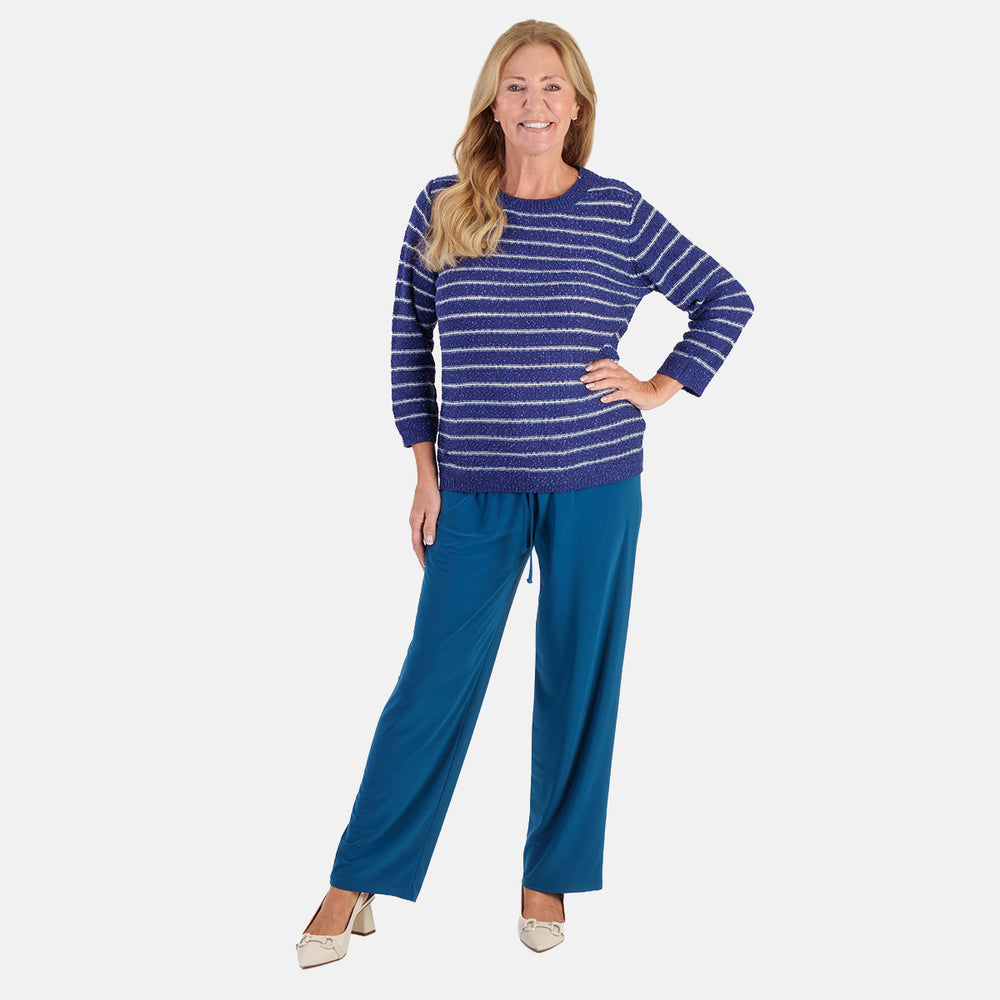 Anamor Lurex Stripe Roundneck Jumper (Size L, 16-18) - Navy_8704861_3