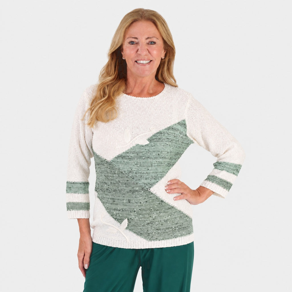 Anamor Roundneck Colour-Block Panelled Jumper (Size L, 16-18) - Mint_8704885