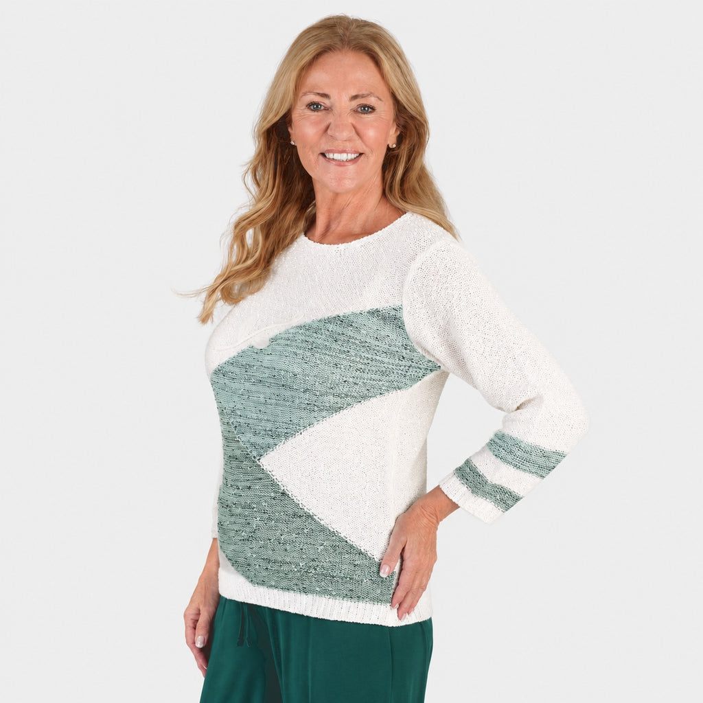 Anamor Roundneck Colour-Block Panelled Jumper (Size L, 16-18) - Mint_8704885_1