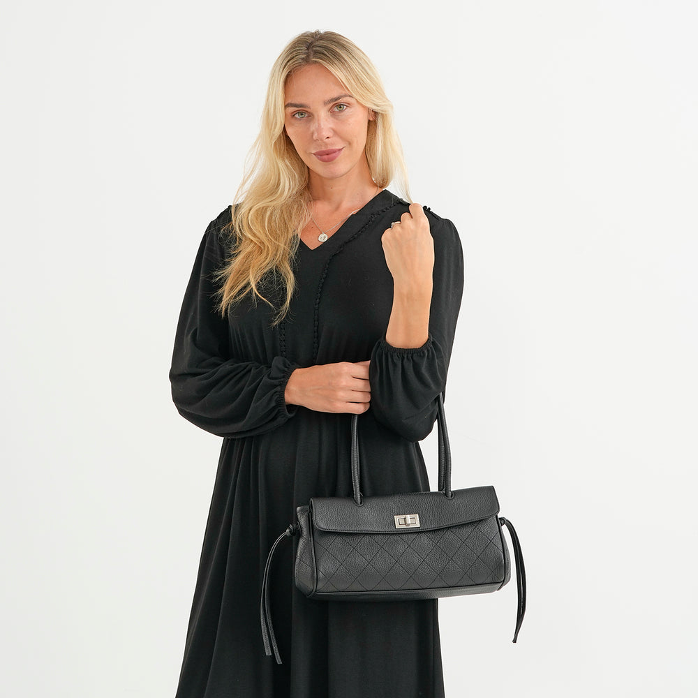 Valissiere Leather Patterned Tote Bag (Size 32x12x14 cm) - Black_8705563_1