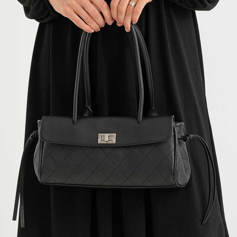 Valissiere Leather Patterned Tote Bag (Size 32x12x14 cm) - Black_8705563_2