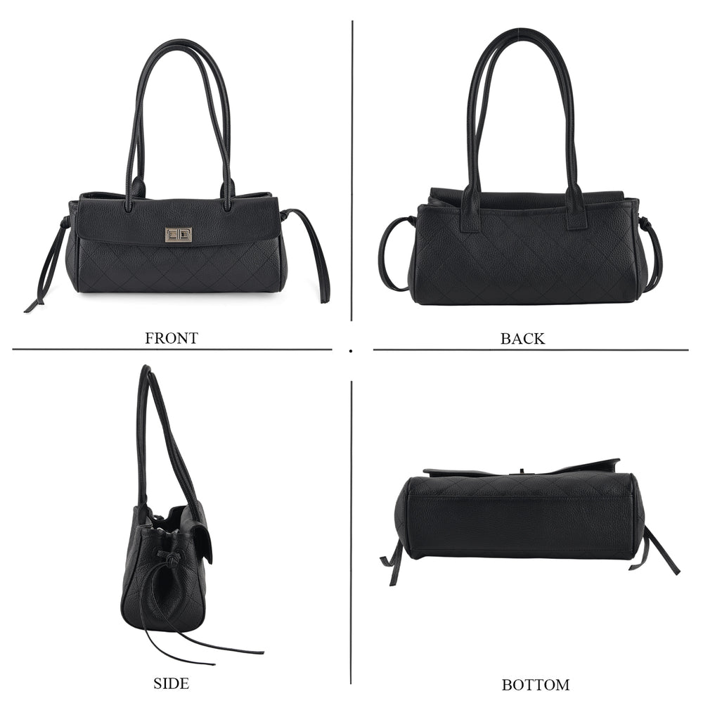 Valissiere Leather Patterned Tote Bag (Size 32x12x14 cm) - Black_8705563_3