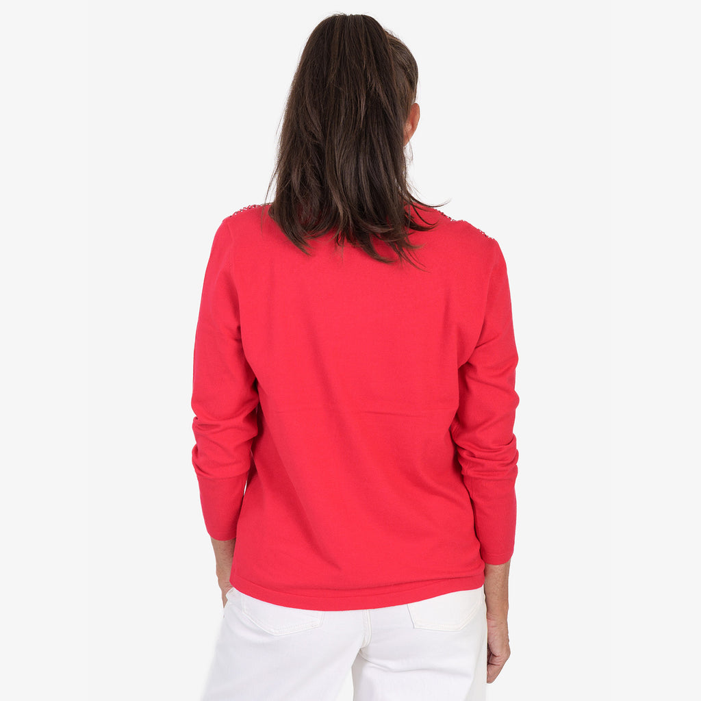 Anonymous Diamante Studded Neckline Jumper  (Size L, 16-18) - Red_8705783_2