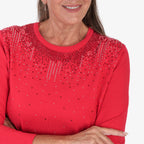 Anonymous Diamante Studded Neckline Jumper  (Size L, 16-18) - Red_8705783_4