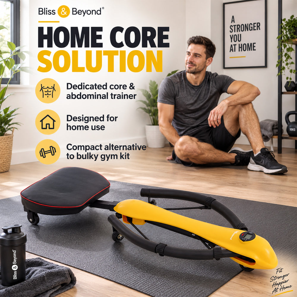 "Bliss & Beyond Abdominal Machine                Colour: Black + Yellow                                 Material: Iron block+ABS+TPE Weight: 7.1KG                                                Produc_8708681_1
