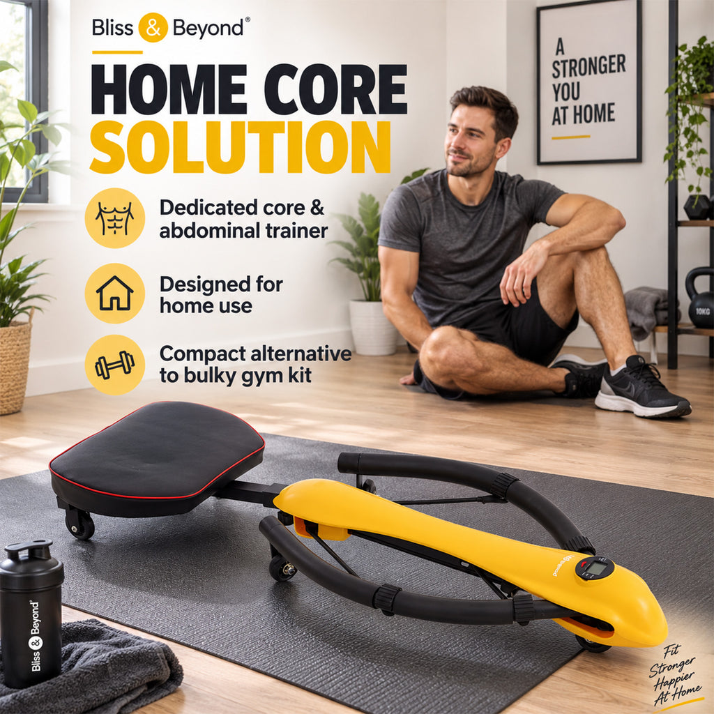 "Bliss & Beyond Abdominal Machine                Colour: Black + Yellow                                 Material: Iron block+ABS+TPE Weight: 7.1KG                                                Produc_8708681_1