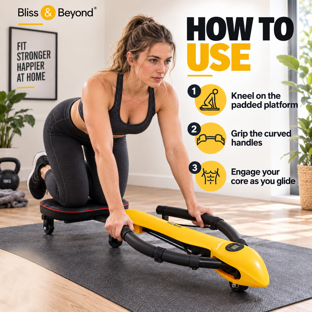 "Bliss & Beyond Abdominal Machine                Colour: Black + Yellow                                 Material: Iron block+ABS+TPE Weight: 7.1KG                                                Produc_8708681_2