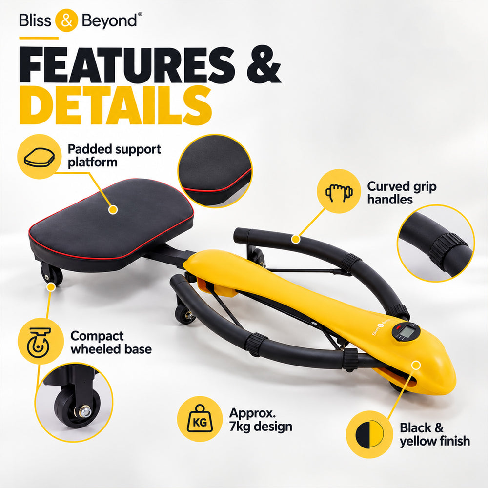 "Bliss & Beyond Abdominal Machine                Colour: Black + Yellow                                 Material: Iron block+ABS+TPE Weight: 7.1KG                                                Produc_8708681_3