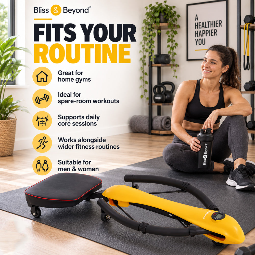 "Bliss & Beyond Abdominal Machine                Colour: Black + Yellow                                 Material: Iron block+ABS+TPE Weight: 7.1KG                                                Produc_8708681_4