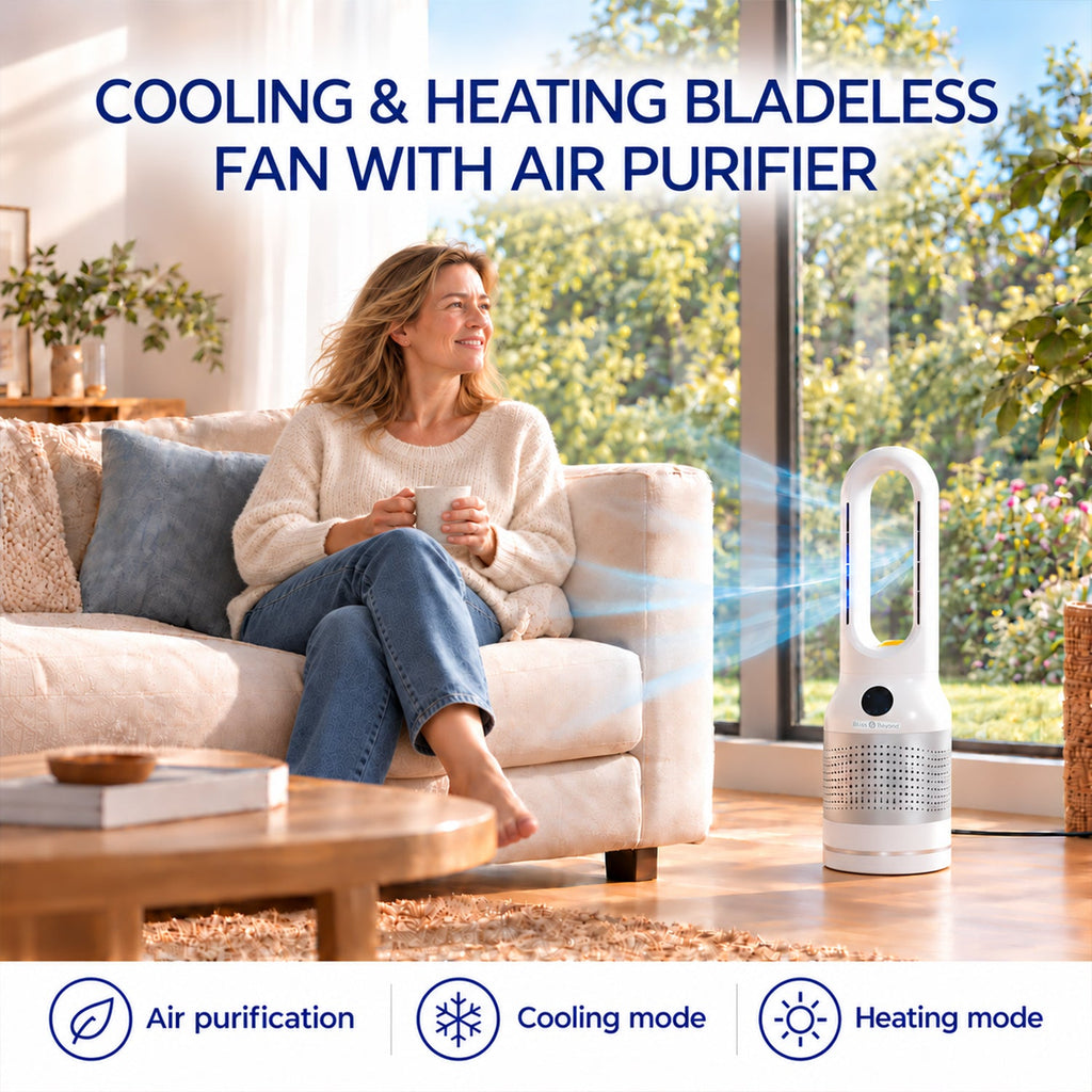 Bliss & Beyond Cooling & Heating Bladeless Fan with Air Purifier, Remote & HEPA Filter