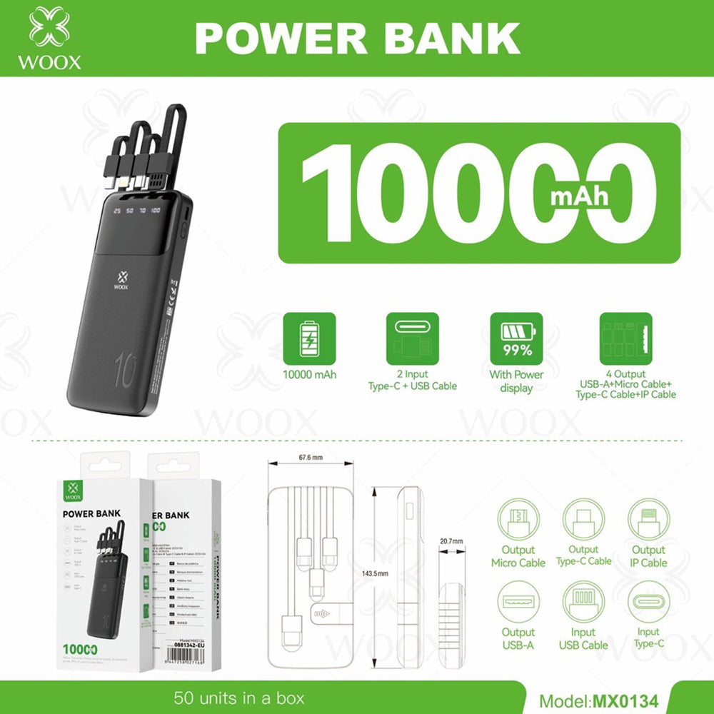 WOOX MX0134 10000mAh Power Bank with 4 Integrated Cables & Digital Display - Black_8710771