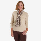 Ladies Long Sleeve Knit Jumper With Integrated Printed Scarf (Size M, 12-14) - Light Beige_8711148
